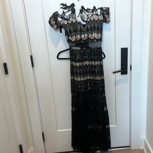 Fashion Nova Black and Cream Ruffled Gown